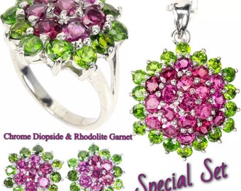 Chrome Diopside and Rhodolite Garnet Jewelry Set
