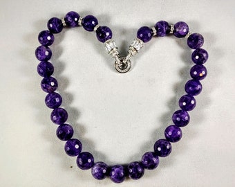 Amethyst FACETED Bead 18 inch Necklace  with 925 SS Bling Stations