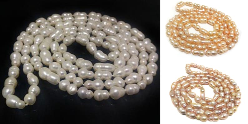 Natural Pearl 46/" long Round Baroque 9-10mm White Freshwater Pearl Necklace