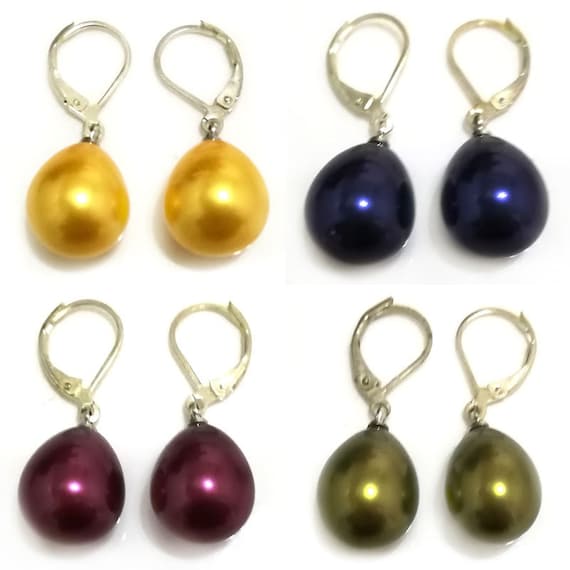Wholesale 12x16mm Black White Yellow Shell Pearl Drop Earrings AAA+