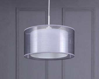 12in Gray Drum Pendant Light Ceiling Fixture Double Layer Etsy