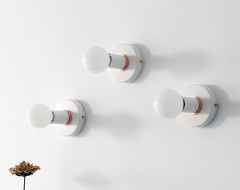 Minimal Single Wall Sconce - White Surface Mount Ceiling Light - Industrial Modern Fixture For Bedroom, Bathroom Vanity, Hallway And Kitchen