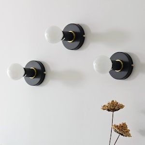 Minimal Single Wall Sconce - Black Surface Mount Ceiling Light - Industrial Modern Fixture For Bedroom, Bathroom Vanity, Hallway And Kitchen