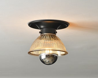 Black Ceiling Light With Tinted Glass Bowl Shade - Modern Bathroom Vanity & Hallway Lighting - Mid Century Industrial Wall Sconce - BONNIE