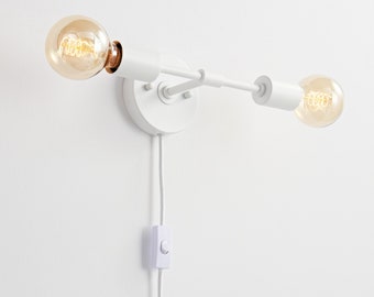 Witte plug-in 2-lichts wandkandelaar - Mid Century moderne industriële wandlamp - slaapkamer, kantoor, keuken, hal en badkamer ijdelheid verlichting