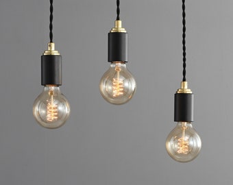 Luz colgante negra mate simple con tapa dorada - Iluminación de bombilla Edison expuesta minimalista moderna industrial - Accesorio de cableado o enchufable