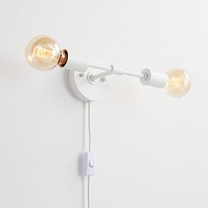 White Plug-In 2-Light Wall Sconce Mid Century Modern Industrial Wall Lamp Bedroom, Office, Kitchen, Hallway and Bathroom Vanity Lighting image 1