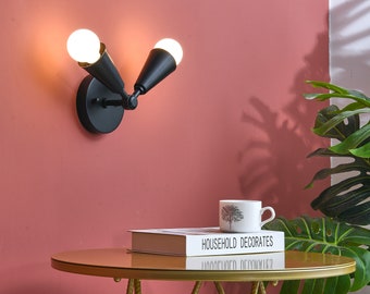 Matte Black 2-Light Wall Sconce – Mid-Century Modern Cone Wall Lamp for Bathroom, Vanity, Bedroom, Hallway, or Living Room - Connie