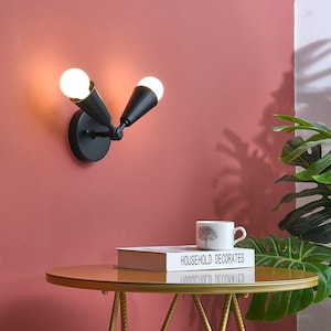 Matte Black 2-Light Wall Sconce – Mid-Century Modern Cone Wall Lamp for Bathroom, Vanity, Bedroom, Hallway, or Living Room - Connie