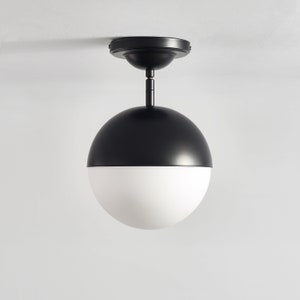 8 Frosted White Globe Pendant Light Black Bronze Mid Century Modern Ceiling Lamp With Extension Rods For Kitchen Islands and Hallways Black