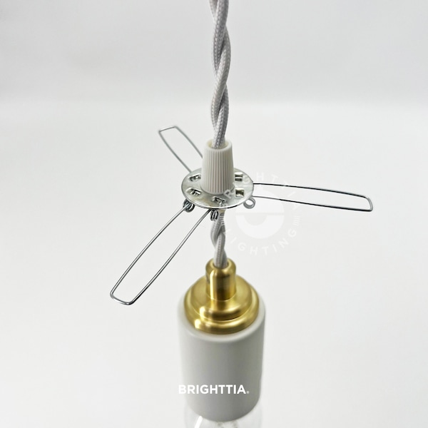 Support d'abat-jour avec kit de serrage du cordon - Support métallique à ressort en métal pour maintenir l'abat-jour au plafond, cordon et douille de suspension - Pièces de lampe à monter soi-même