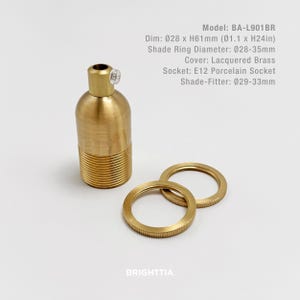 Brass E12 Light Bulb Threaded Socket - Shade-Ready Lamp Holder for Custom Handmade Project Lighting Fixtures - DIY Lamp Parts