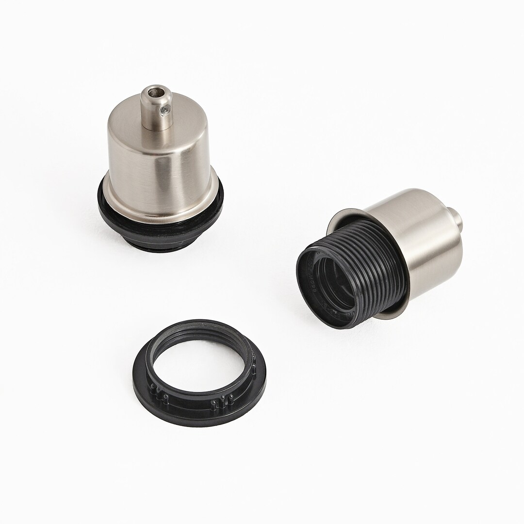 Brushed Nickel Half Cap E26 Light Bulb Socket & Cord Grip Shadeready