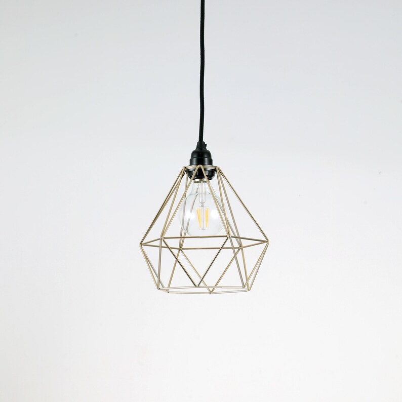 Gold Diamond Cage Pendant Light Fixture Wire Lamp Shade Modern Industrial Hardwired Ceiling