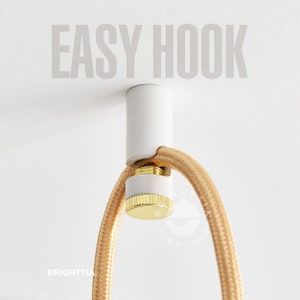 Easy Ceiling Hook - White And Gold Minimalist Screw Tight Ceiling Hook For Swag Pendant, Chandelier Lighting & Hanging Planters - 6 Colors