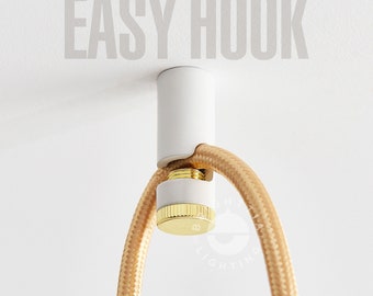 Easy Ceiling Hook - White/Gold Minimalist Screw Tight Ceiling Hook For Swag Pendant, Chandelier Lighting & Hanging Planters - 6 Colors