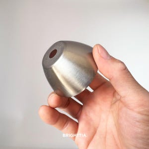 May include: A brushed metal lampshade with a conical shape and a hole at the top. The lampshade is held in a hand against a white background. The word "BRIGHTTIA" is printed at the bottom.