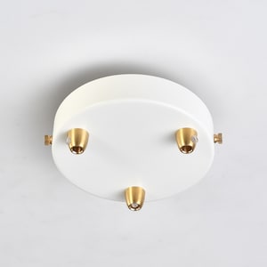 3-Port White 4.7in Ceiling Canopy With Brass Hardware - Plug-In To Hardwire Pendant Light Fixture Conversion Kit - DIY Lighting Lamp Parts