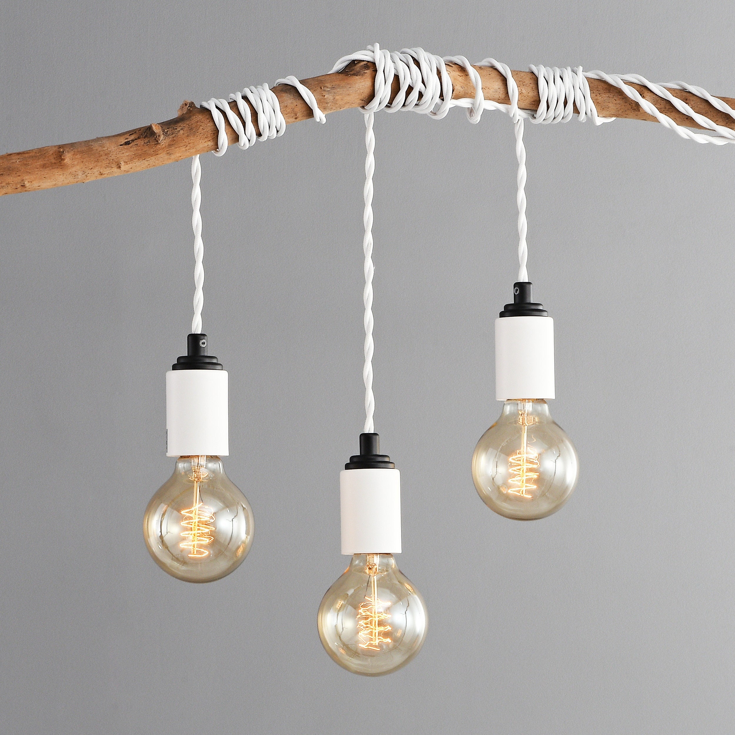 1-Light Portable Hanging Plug-In Pendant White Shade Swag Hooks Ceiling Lamp 