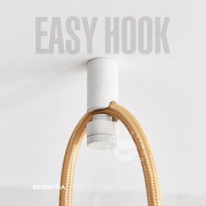 White Easy Hook - Minimalist Cord Keeper Hook For Swag Pendant, Chandelier Lighting & Hanging Plant - Wall/Ceiling Mountable - 6 Colors