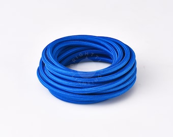 Cable de tela azul cobalto - Cable eléctrico cubierto de tela de 16 pies para lámparas colgantes de bricolaje y luces colgantes industriales - Renacimiento de lámpara vintage