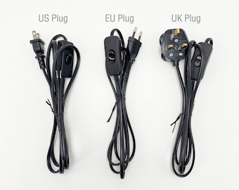 Cable de alimentación negro con interruptor de encendido en línea y enchufe: juego de cables de 1,5 m para proyectos de bricolaje con lámparas de mesa y pequeños electrodomésticos vintage.