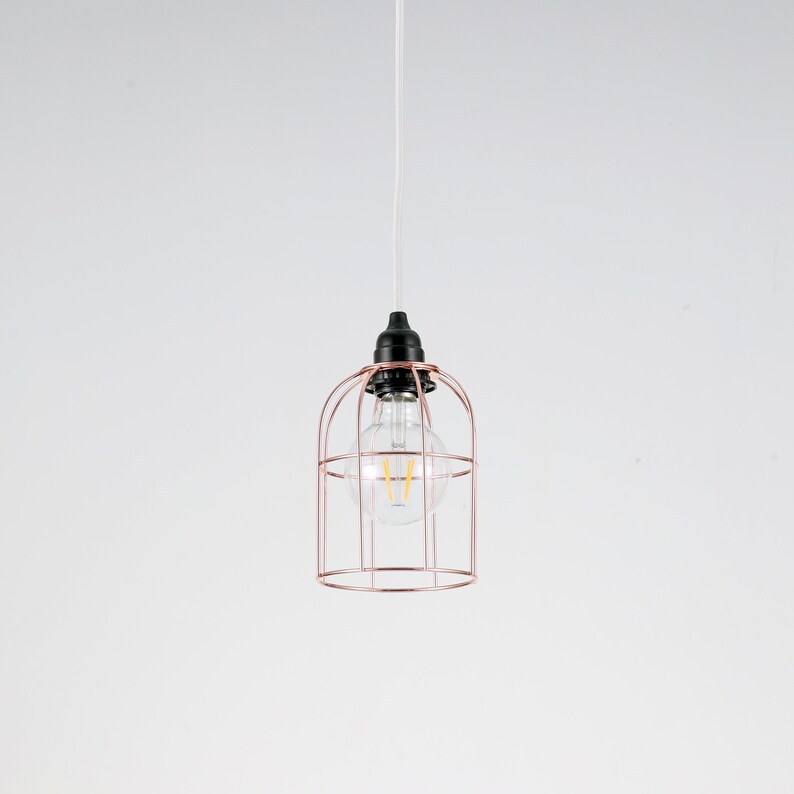 Rose Gold Industrial Light Bulb Cage Pendant Light Fixture Wire Cage Lamp Shade Modern Industrial Hardwired Ceiling Light