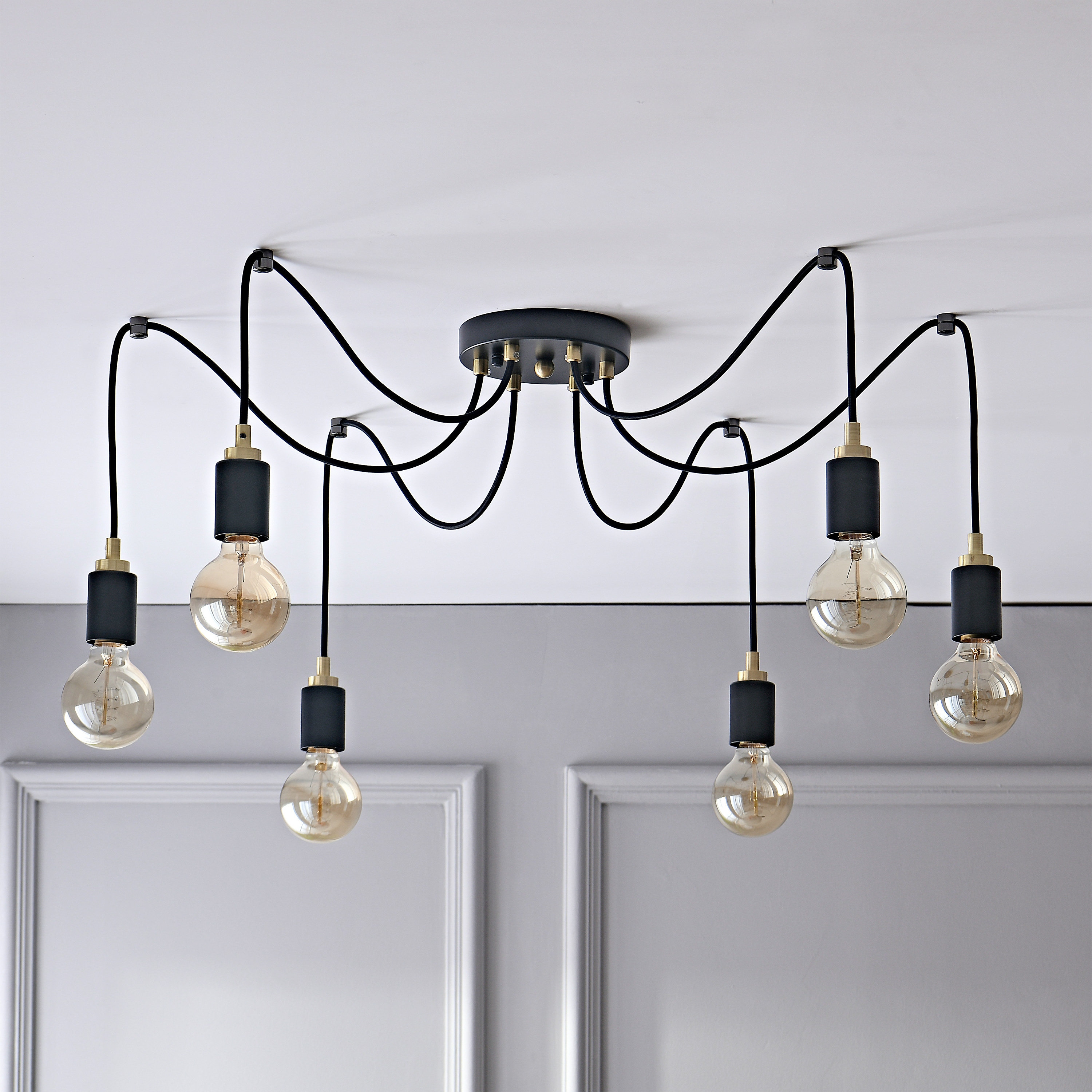 6 light Spider Pendant Chandelier With Gold Top Industrial Modern