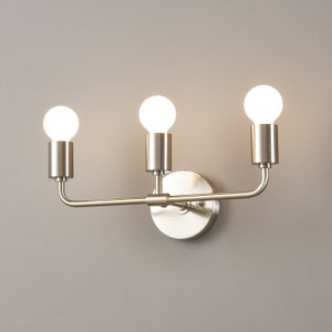 3-Light Brushed Nickel Wall Sconce - Modern Minimalist Bathroom Vanity Hallway Lighting - Industrial Exposed Bulb Wall Lamp Fixture