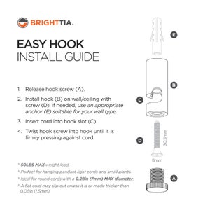 Brighttia Easy Hook Install Guide with illustration and 4 steps to follow.