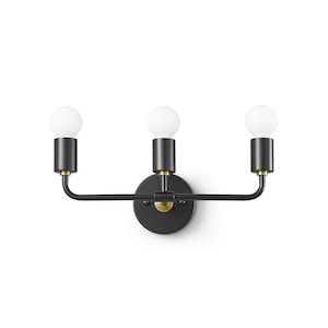 3-Light Black & Gold Wall Sconce - Modern Minimalist Bathroom Vanity Hallway Lighting - Industrial Exposed Bulb Wall Lamp Fixture