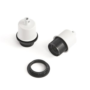 White Half Cap E26 Light Bulb Socket With Cord Grip - Shade-Ready Medium Base Lamp Holder for Pendant Lights and Fixtures - DIY Lamp Part