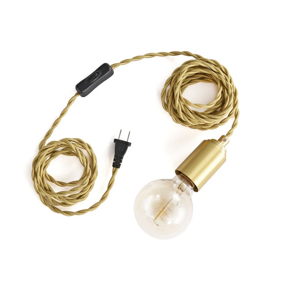 Brushed Gold Plug in Pendant Industrial Modern Minimalist Hanging