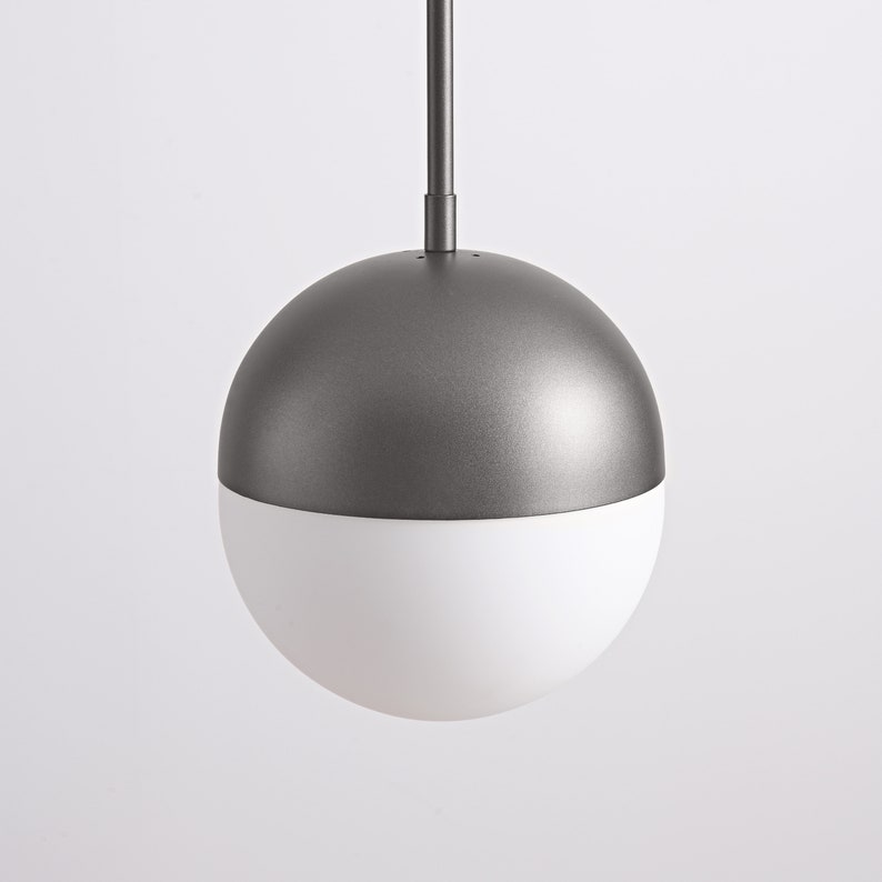 8 Frosted White Globe Pendant Light Black Bronze Mid Century Modern Ceiling Lamp With Extension Rods For Kitchen Islands and Hallways image 6