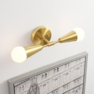 2 Light Gold Cone Wall Sconce Mid Century Modern Wall & Ceiling Light - Minimalist Edison Lamp for Hallway And Bathroom Vanity - VICKY