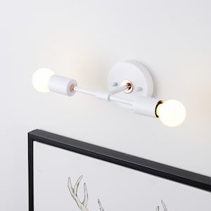 2 Light White/Rose Gold Wall Sconce - Modern Minimalist Bathroom, Vanity & Hallway Lighting - Industrial Exposed Bulb Wall Lamp Fixture