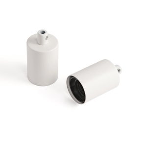 White Full Cap E26 Light Bulb Socket With Cord Grip - Minimalist Medium Base Lamp Holder for Pendant Light Fixture Projects - DIY Lamp Part
