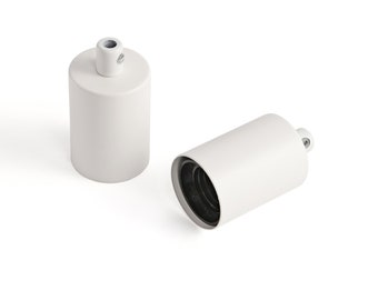 White Full Cap E26 Light Bulb Socket With Cord Grip - Minimalist Medium Base Lamp Holder for Pendant Light Fixture Projects - DIY Lamp Part