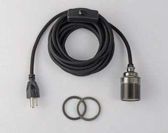 Gunmetal Shade Plug-In Pendelleuchte mit 15 Fuß Kabel - Hängende Swag Industrielampe - Verwendung als Wandleuchte & Nachttischlampe - Neues Wohngeschenk