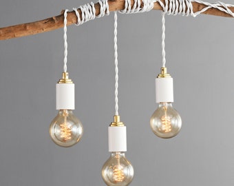 Matte White Plug-in Simple Swag Pendant Ceiling Light With Gold