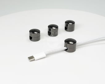 Gunmetal Black Cable Organizer - 4PC Cord Clip For Home Office Desk, Nightstand, Wall and Car - Gift for Him, Her And Students - Solid Brass