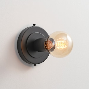 LUNA Black Flush Mount Light - Mid Century Industrial Modern 1-Light Wall Sconce Or Ceiling Light Fixture For Hallways and Small Rooms