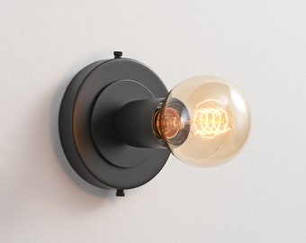 LUNA Black Flush Mount Light - Mid Century Industrial Modern 1-Light Wall Sconce Or Ceiling Light Fixture For Hallways and Small Rooms