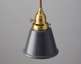Dark Gray Industrial Pendant Light Fixture - 5.5in Porcelain Enamel Metal Lamp Shade - Dining & Kitchen Island Hanging Lamp Ceiling Fixture