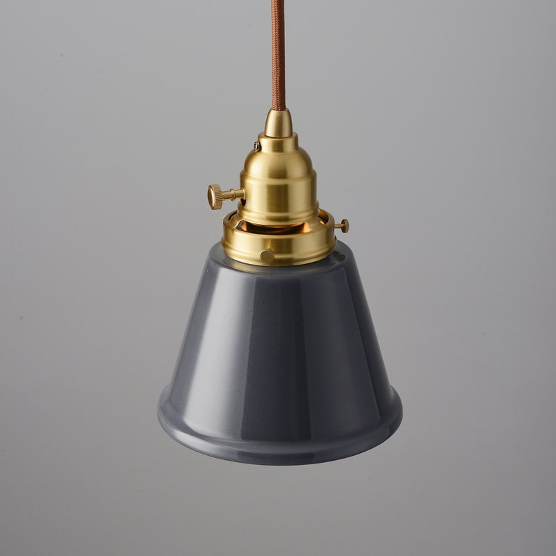Dark Gray Industrial Pendant Light Fixture 5.5in Porcelain Enamel Metal Lamp Shade Dining & Kitchen Island Hanging Lamp Ceiling Fixture Gray