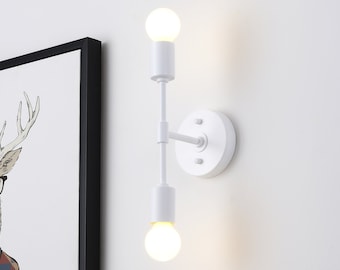 2 lichte witte wandkandelaar - moderne minimalistische verlichting voor badkamerijdelheid en gang - industriële wandlamp uit het midden van de eeuw