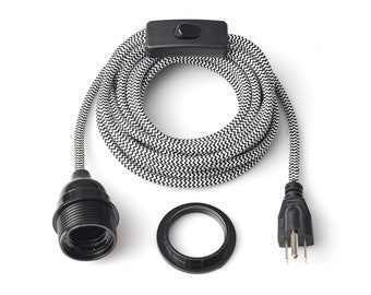 Suspension ZEBRA enfichable Swag - Douille suspendue prête pour l'abat-jour avec cordon de 4,5 m et interrupteur en ligne - Éclairage industriel vintage DIY