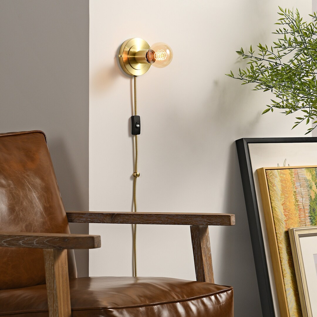Gold Plug-in Wall Sconce Light - Mid Century Modern Minimal Bedroom ...
