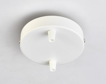 2-Port White Ceiling Canopy With Nylon Cord Grips - 4.7in (120mm) - Plug-In To Hardwired Fixture Conversion Kit - DIY Lighting Lamp Parts