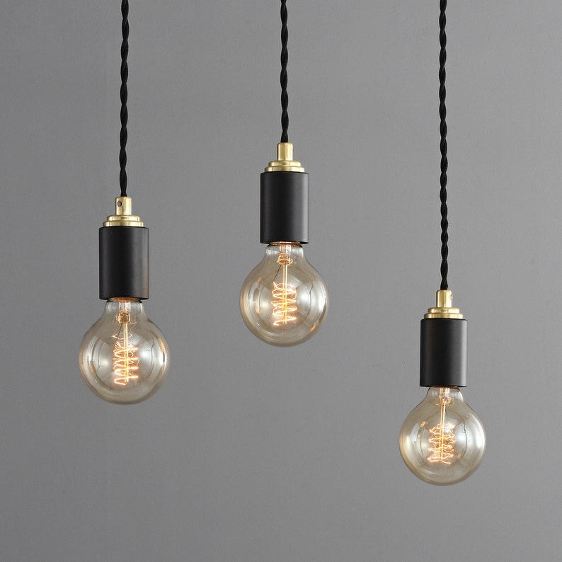 Simple Matte Black Pendant Light With Gold Top Industrial Modern Minimalist Exposed Edison Bulb Lighting Hardwire Fixture Or Plug-In image 1